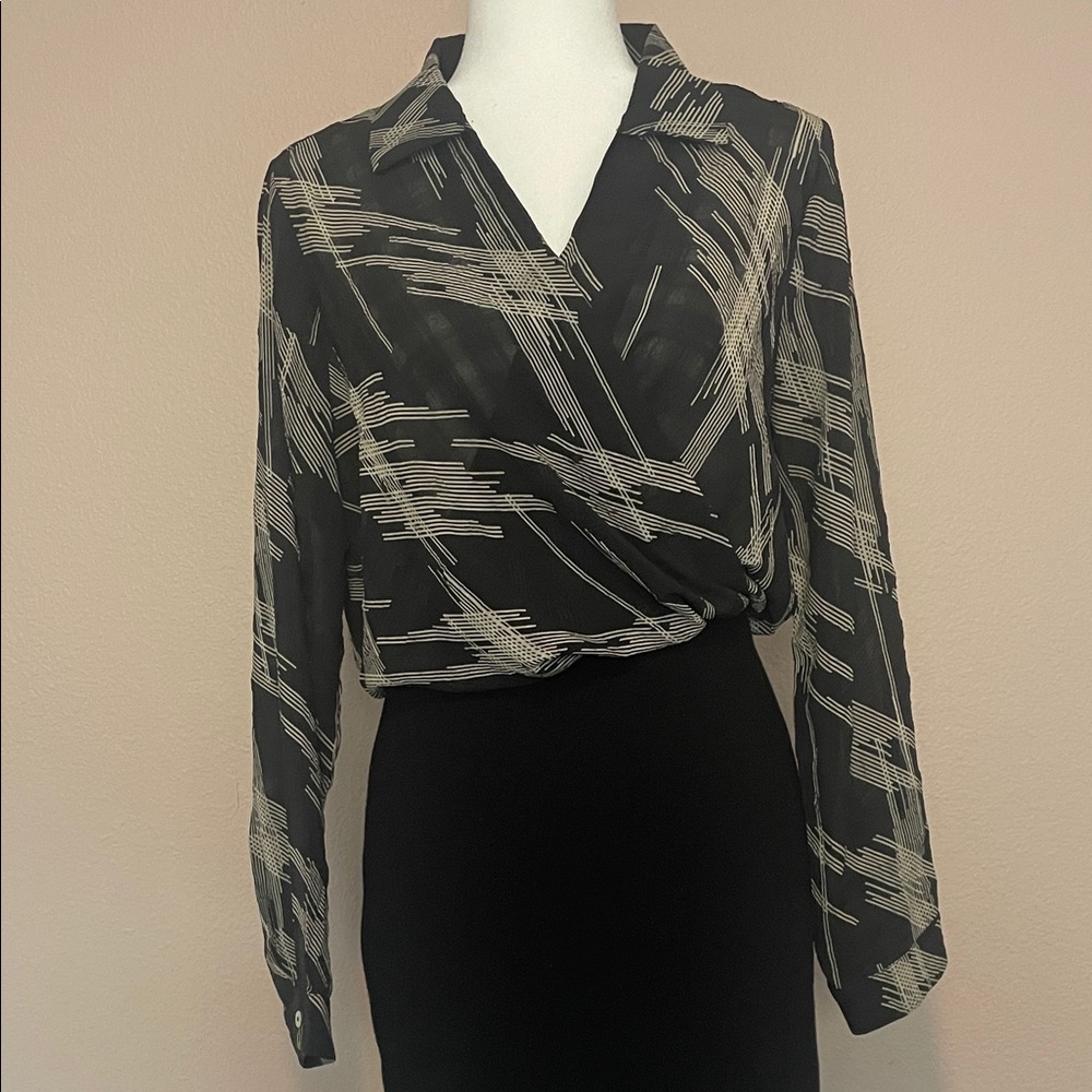 Elegant Black and White Patterned Blouse